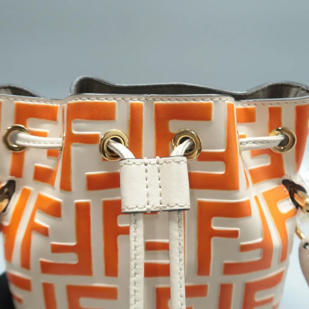 100% Authentic FENDI Mon Tresor Beige&Orange Leather Satchel 999-102424 - Picture 8 of 12